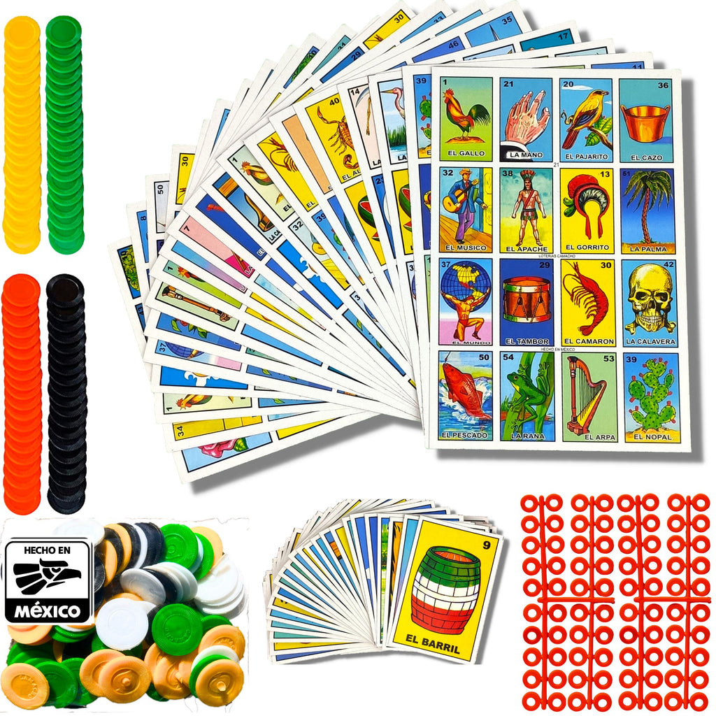 Loteria Mexican Bingo Game for 20 Players with 100 Chips — Made in Mexico